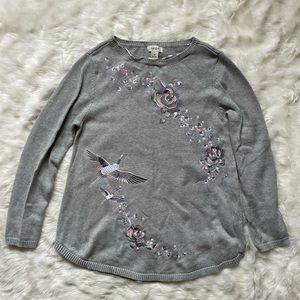 Grey/pink Embroidered Knit Pullover Sweater, Medium, Style & Co